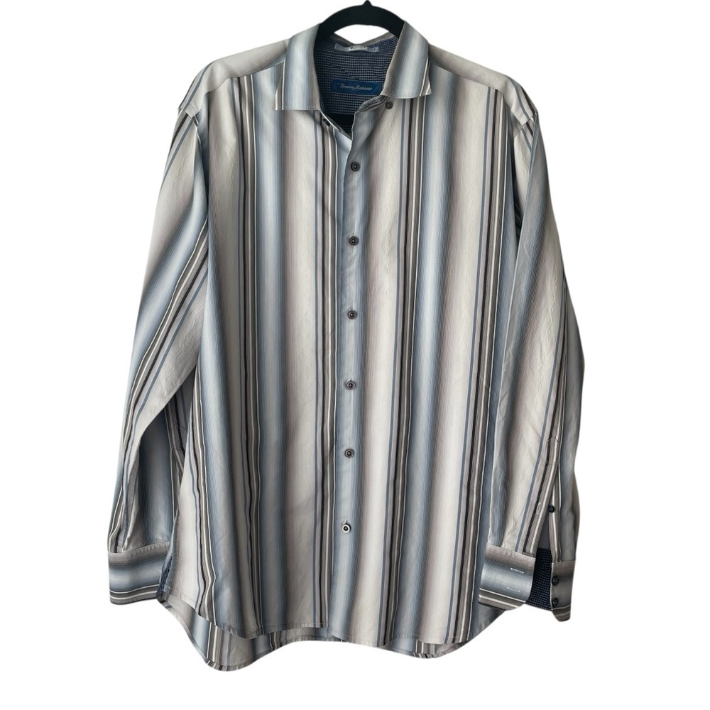 Tommy Bahama Button Down Shirt Men’s L Top Cotton Silk Blend Stripes Workwear